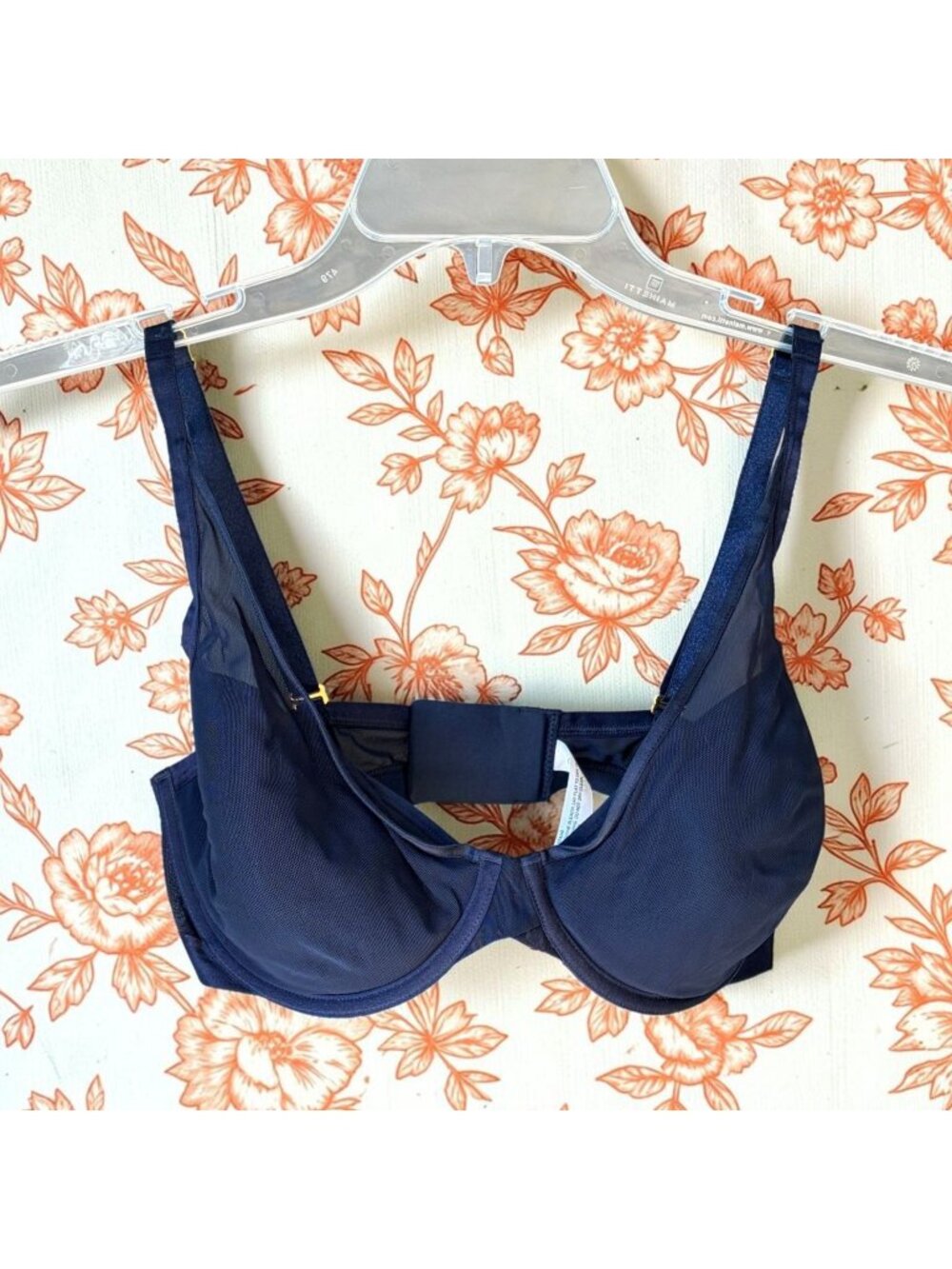 Soma Lightest Lift Mesh Plunge Bra Navy Blue Underwire 34DD Sheer Mesh